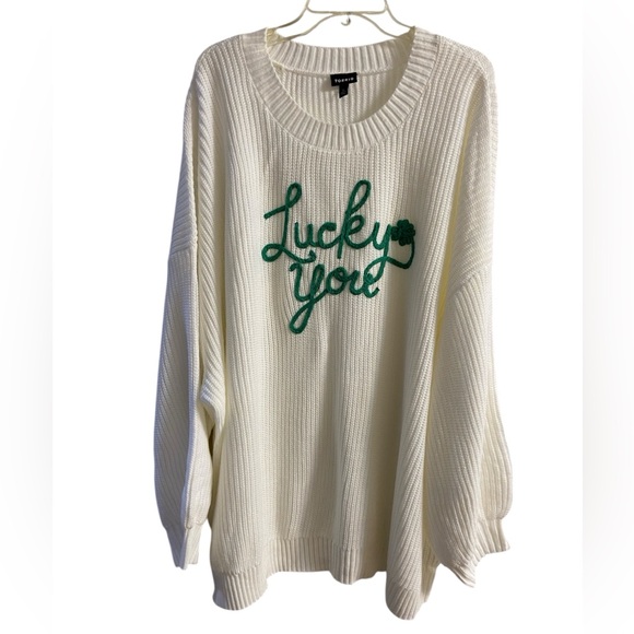 Torrid Lucky you crewneck pullover white sweater 5X NWOT - Picture 2 of 7
